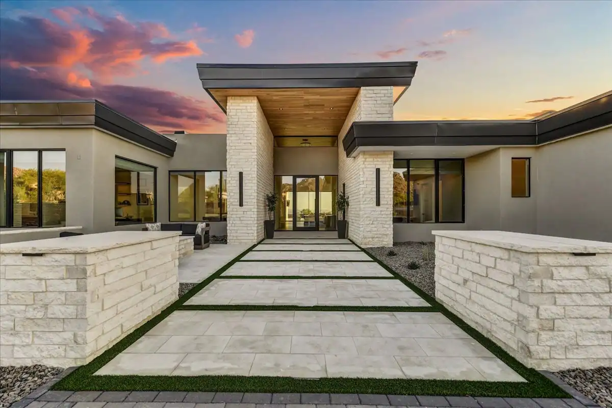 Sunset view of a completed DBCH luxury custom home in Scottsdale